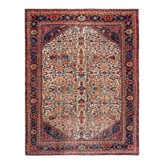Stunning Ivory Open Field and Allover Design Sultanabad Style Antique Persian Rug For Sale