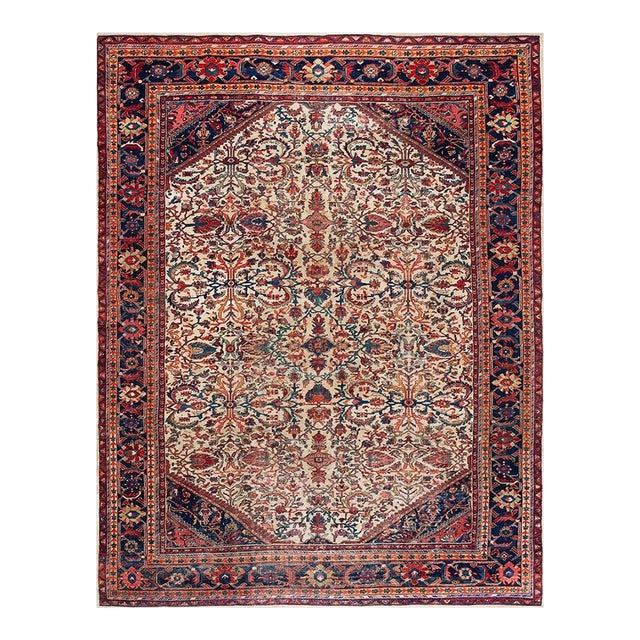 Stunning Ivory Open Field and Allover Design Sultanabad Style Antique Persian Rug For Sale