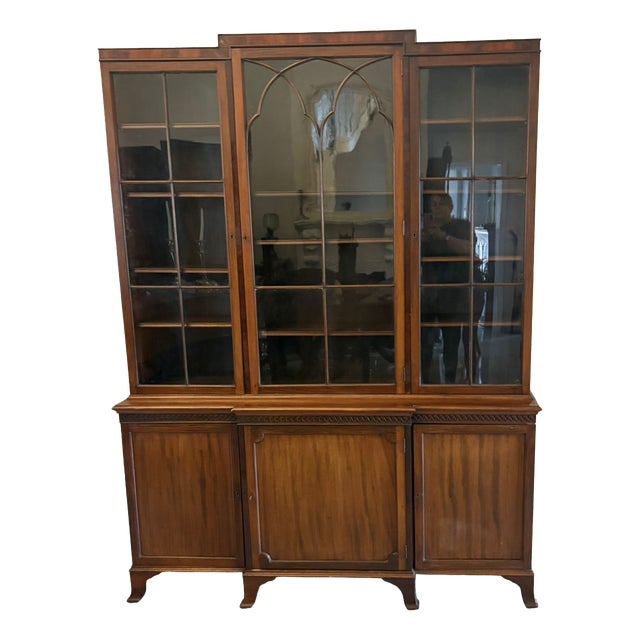 Antique Edwardian Mahogany Breakfront Bookcase, 1900s For Sale