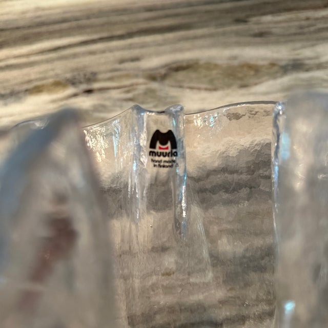 Made in Finland -1970 art glass vase in a soft ruffled shape. Perfect condition .-original sticker attached