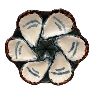 French Majolica Oyster Plate Longchamp, Circa 1900 For Sale