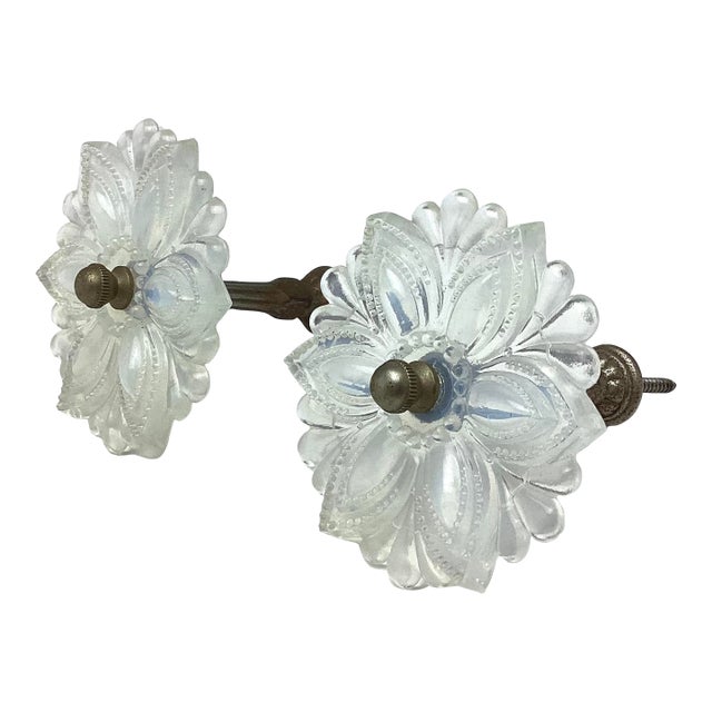 Antique 19th Century Sandwich Opalescent Glass Flower Drapery Tieback Pair For Sale