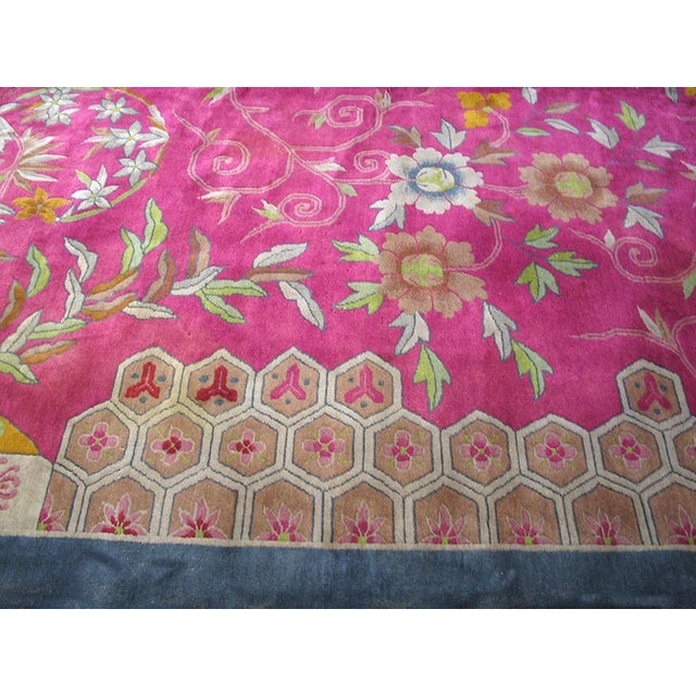 Early 20th Century 1920s Pink Blush Floral Antique Chinese Art Deco Rug 10' X 19' Handknotted Wool Carpet by Nichols Workshop For Sale - Image 5 of 6