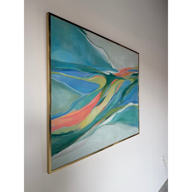 1970’s Vintage Expressionist Abstract Acrylic on Canvas Painting in Gold Aluminum Frame For Sale - Image 11 of 12