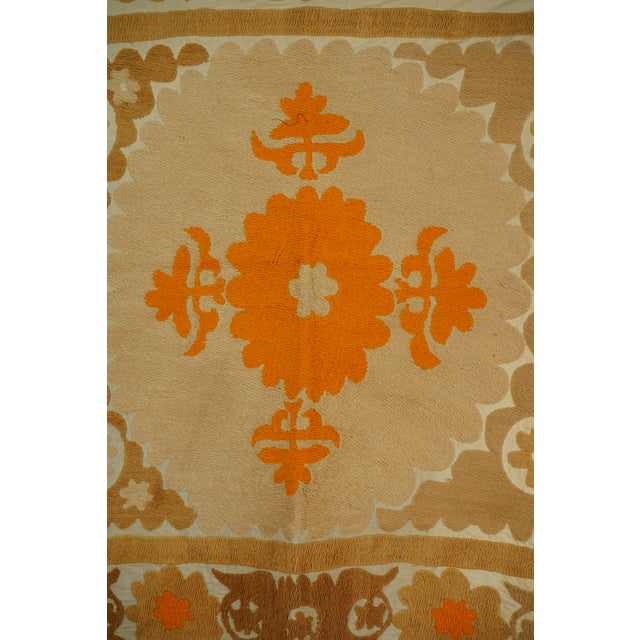 Rustic Brown & Orange Suzani Quilt | Authentic Central Asian Textile 3'4'' X 4'6'' For Sale - Image 11 of 11
