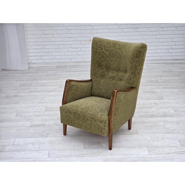 Mid-Century Modern Danish Armchair in Green Velour and Ash, 1960s For Sale - Image 3 of 16