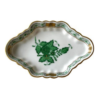 Herend Green Bouquet Small Scalloped Tray For Sale