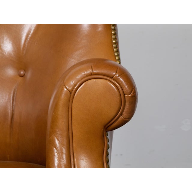 English English Brown Leather Wingback Chair with Brass Nailhead Trim, circa 1930-1940 For Sale - Image 3 of 12
