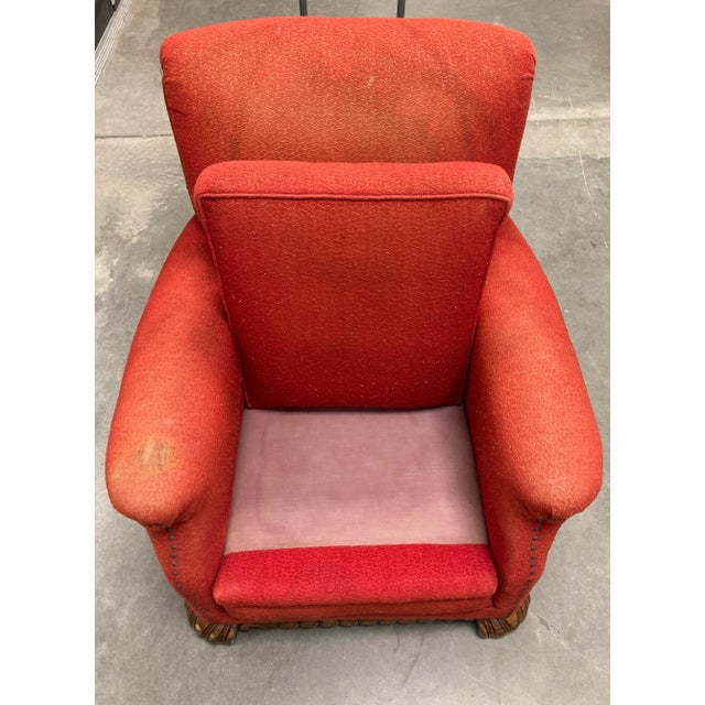 Red Early 20th Century American Art Deco Club Chair With Hairy Lions Paw Feet for Reupholstery For Sale - Image 8 of 13