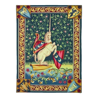 Heraldic Unicorn Loom Woven Tapestry - 100 X 72 Cm (3'3" X 2'4") - Requires Rod Size 2 For Sale