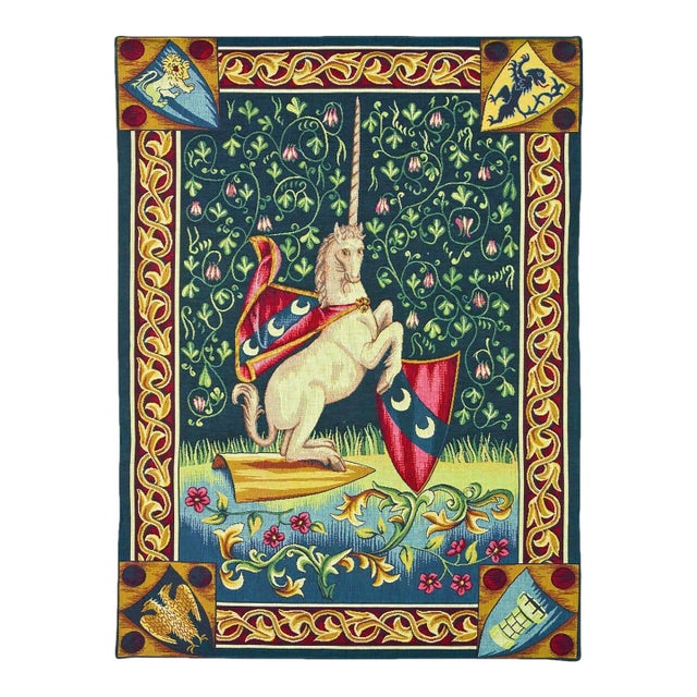 Heraldic Unicorn Loom Woven Tapestry - 100 X 72 Cm (3'3" X 2'4") - Requires Rod Size 2 For Sale