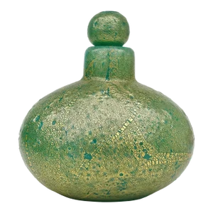Seguso Vetri d'Arte Murano Green Pulegoso Bubble Gold Flecks Italian Art Deco Glass Perfume Scent Bottle With Label