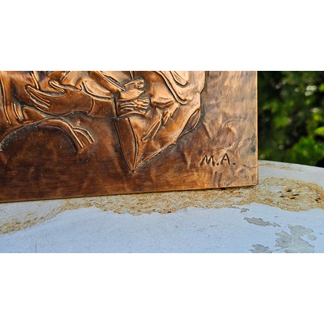 Bas-Relief Painting in Copper wth Mother of God Motif by M.A., 1950s-1970s For Sale - Image 3 of 10