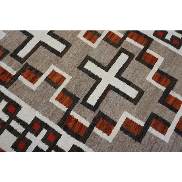1920s Gray Geometric Antique American Navajo Carpet 4' X 5'9" Flatweave Wool Rug For Sale - Image 14 of 15