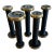 Set of Five Vintage, Brass Bound and Black Wood Bobbins For Sale