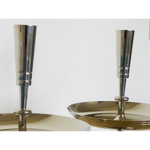 Mid-Century Tommi Parzinger Polished Nickel Candlesticks - a Pair For Sale - Image 9 of 13