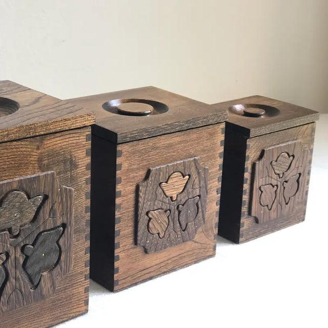 1976 Sears Roebuck & Co. Carved Wood Kitchen Canisters- Set of 4 For Sale In Baltimore - Image 6 of 12