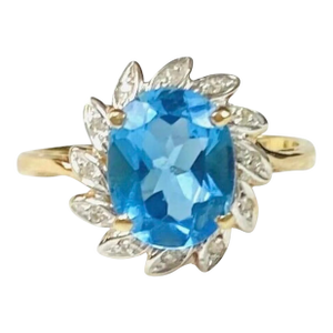 Blue Topaz 14k Yellow Gold and Diamond Ring