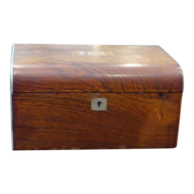 19th Century English Traditional Rosewood Tea Box With Brass Inlay For Sale