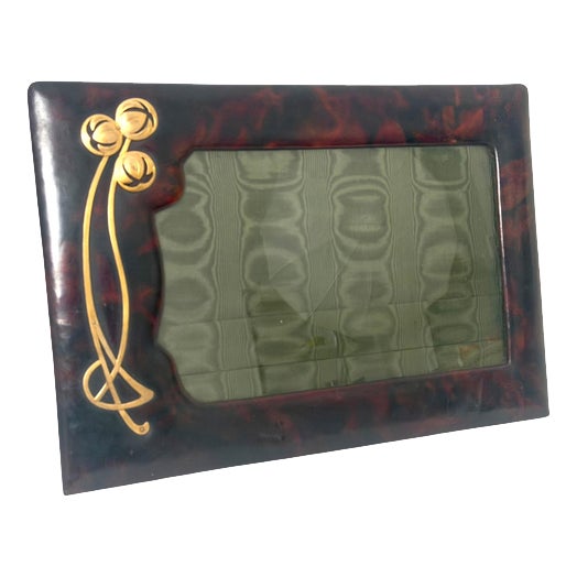 Large Art Nouveau Picture Frame in Leather and Gilt Brass, 1900 For Sale