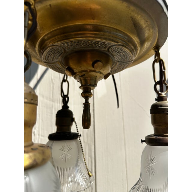 Vintage Brass Flushmount 3 Light Fixture With Vintage Starcut Shades For Sale In New York - Image 6 of 6
