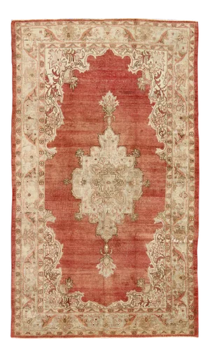 Keivan Woven Arts Antique Turkish Oushak Rug in Soft Red, Taupe and Light Green
