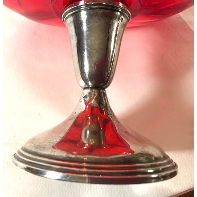 Ruby Red Glass Top Sterling Silver Base Divided Candy Dish ...