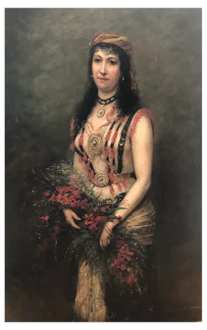 Blanche Pierron, Jeune femme en costume oriental et bouquet de fleurs, Oil on Canvas