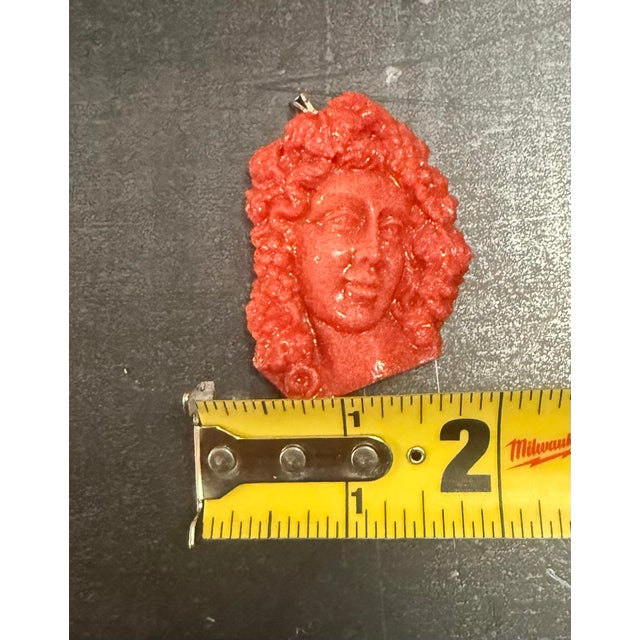 Late 19th Century Victorian Carved 19th Century Natural Red Coral Sterling Silver Pendant For Sale - Image 5 of 5