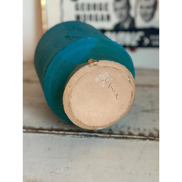 Sculpture Materials 1960s Turquoise Matte Stoneware Vase 9.25”, Signed For Sale - Image 7 of 7