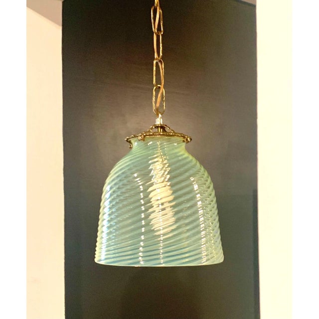 Metal Mid-Century Murano Opalescent Glass Hanging Pendant Light. For Sale - Image 7 of 9