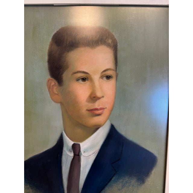 Mid-Century Modern Young Man Portrait, Original Painting For Sale - Image 3 of 4