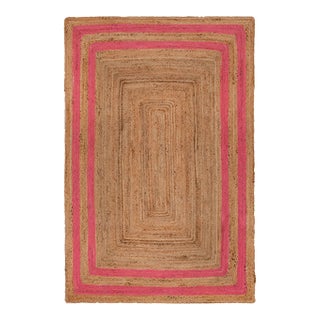5'x8' Pink Border Rectangle Jute Handmade Rug For Sale