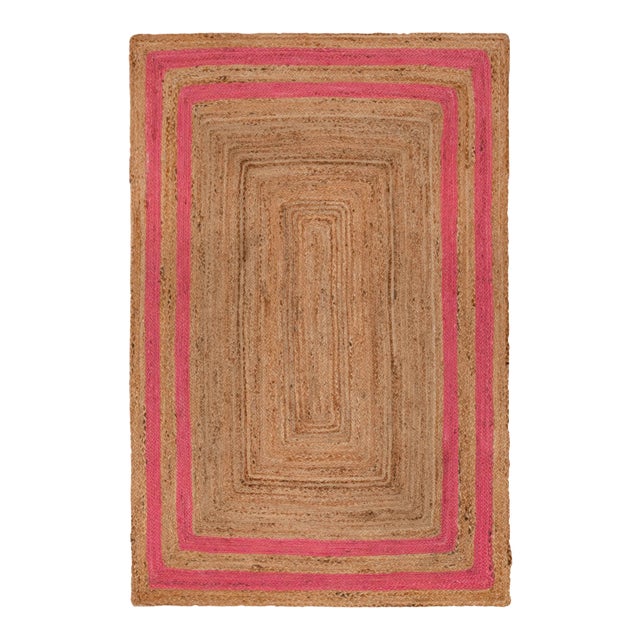 5'x8' Pink Border Rectangle Jute Handmade Rug For Sale