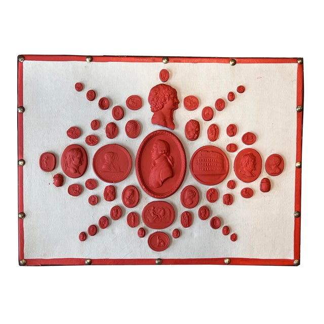 Grand Tour Set of Three Grand Tour Neoclassical Vintage Red Plaster Cast Waxed Intaglio Arrangements For Sale - Image 3 of 17