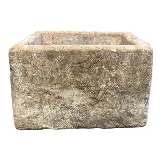 Antique French Limestone Trough Fountain Base Garden Square Planter For Sale