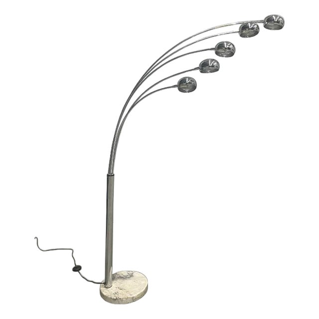 Floor Lamp With Five Bulbs in Chrome, Glass & Marble, Unknown, 1960s For Sale