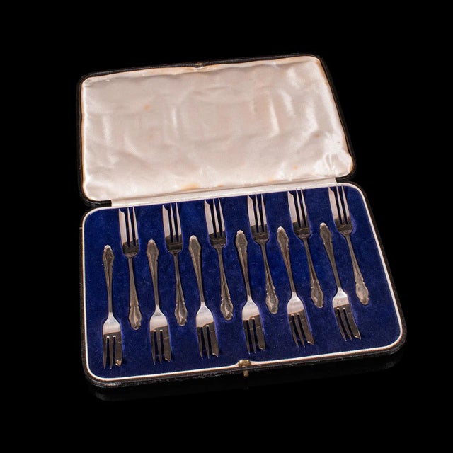 1935 Vintage Art Deco Silver English Cake Forks - Set of 12 For Sale - Image 13 of 13
