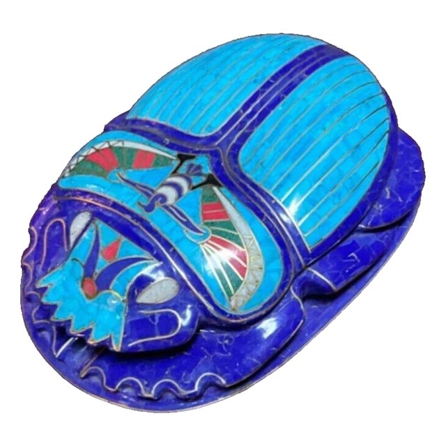 Royal Handmade Egyptian Pharaonic Scarab - Lapis & Turquoise Inlay For Sale