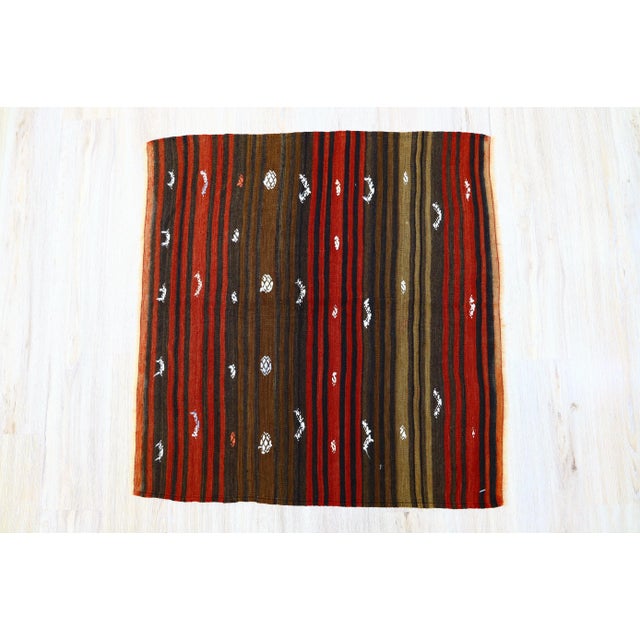 1960s Southwestern Style Wool Hand Knotted Kilim Rug Size: 3.5 x 3.7 ft - 105 x 110 cm - 41 x 43 inches Color: Organic...