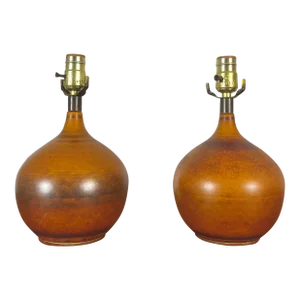Pair of Light Brown Ceramic Bulb Table Lamps | by Lotte and Gunnar Bostlund