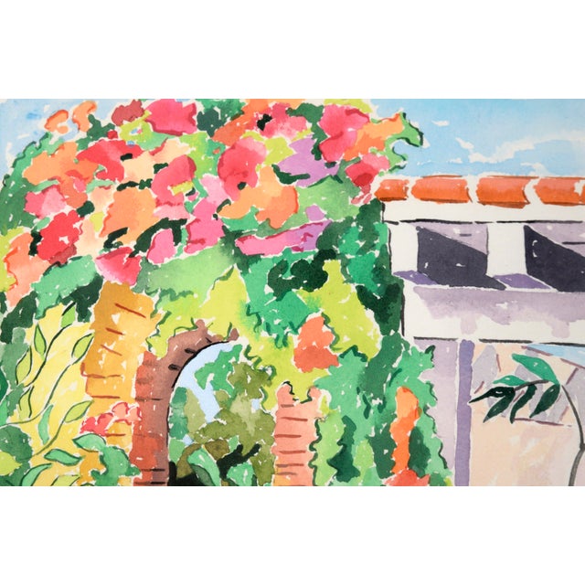 Contemporary Patio in Bloom - Watercolor on Heavy Paper by Jean Harney For Sale - Image 3 of 8