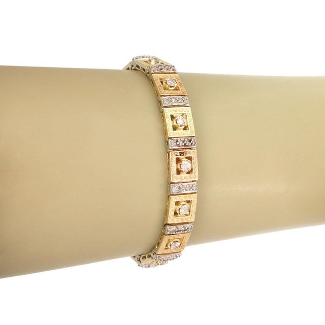 14k Two Tone Gold 2.75ct Diamond Engraved Square Link Bracelet For Sale - Image 4 of 4