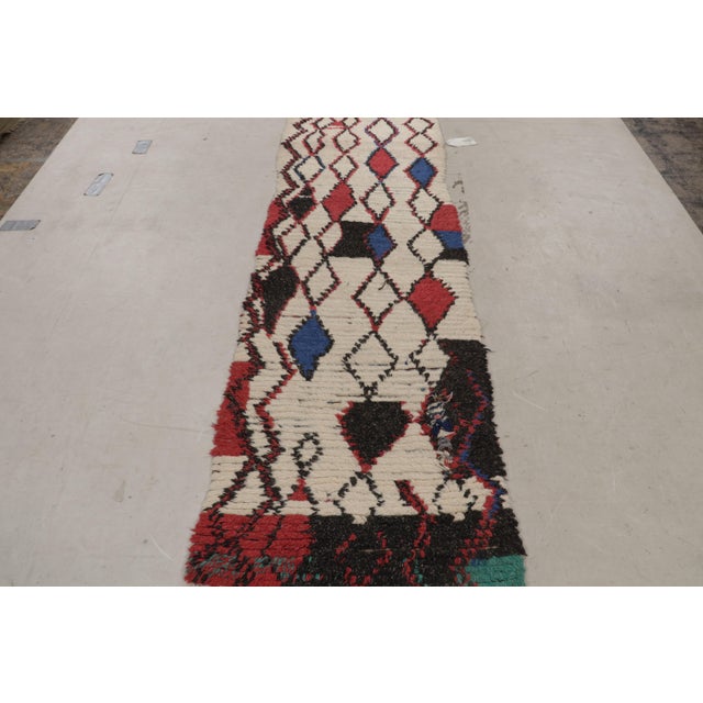 Moroccan Vintage Midcentury Moroccan Beige Red and Blue Wool Rug For Sale - Image 3 of 9