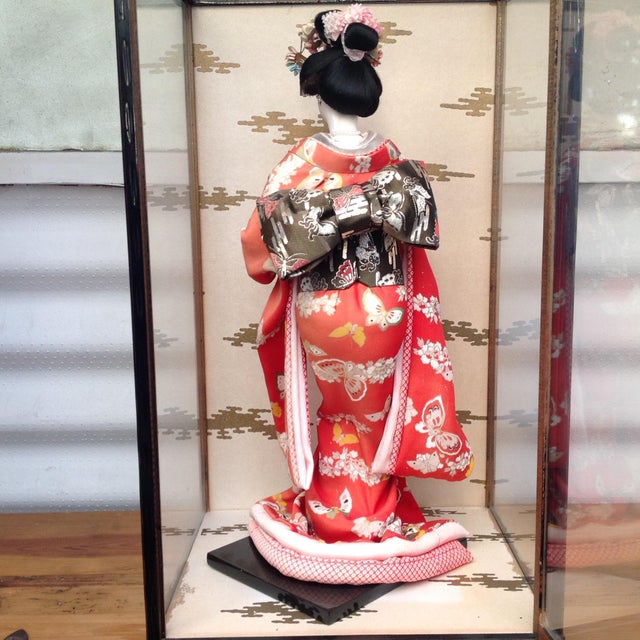Vintage Japanese Geisha Doll in Glass Case Chairish
