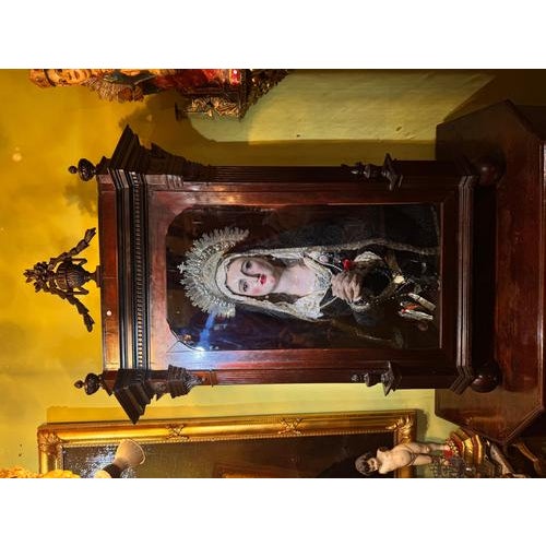 Salzillo, Our Lady of Sorrows, 18th Century, Polychrome Wood with Silver Crown in Display Case For Sale - Image 9 of 10