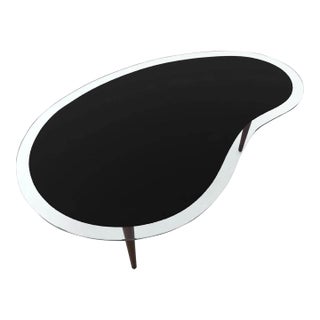 1980s Black and Clear Glass Kidney Coffee Table Postmodern Vintage Boomerang For Sale