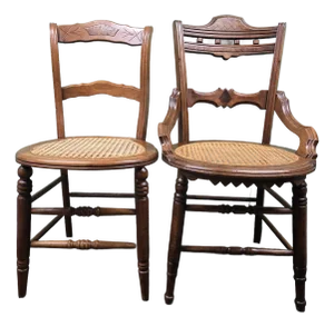 Pair of Vintage Wooden Chairs With Wicker Seats