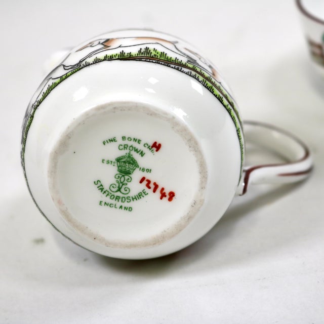 Early 20th Century Early 20th Century Crown Staffordshire Hunting Scene Mini Creamer Pitcher and Open Sugar Bowl For Sale - Image 5 of 8