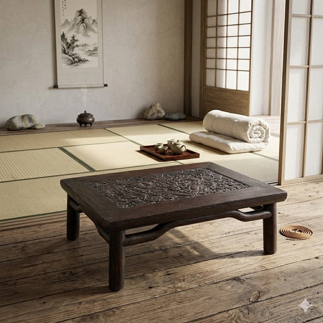 Brown Brown Oriental Round Legs Dragon Motif Rectangular Display Table Stand For Sale - Image 8 of 8